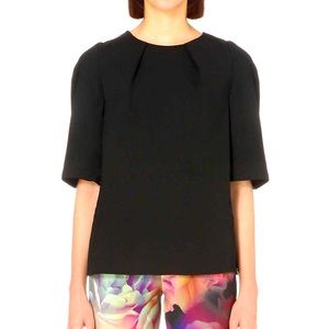 TED BAKER black flare bell sleeve pleated texture dress top blouse